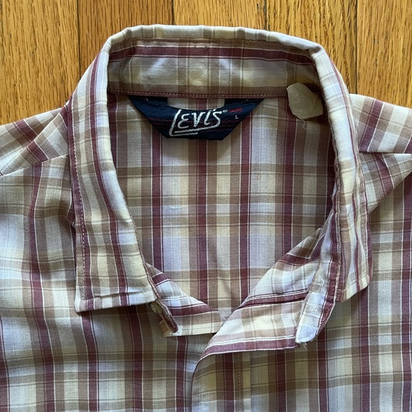 VTG 60s 70s Levi’s Button Shirt Western Plaid Pockets Maroon Red Gray White Tab - Picture 2 of 7